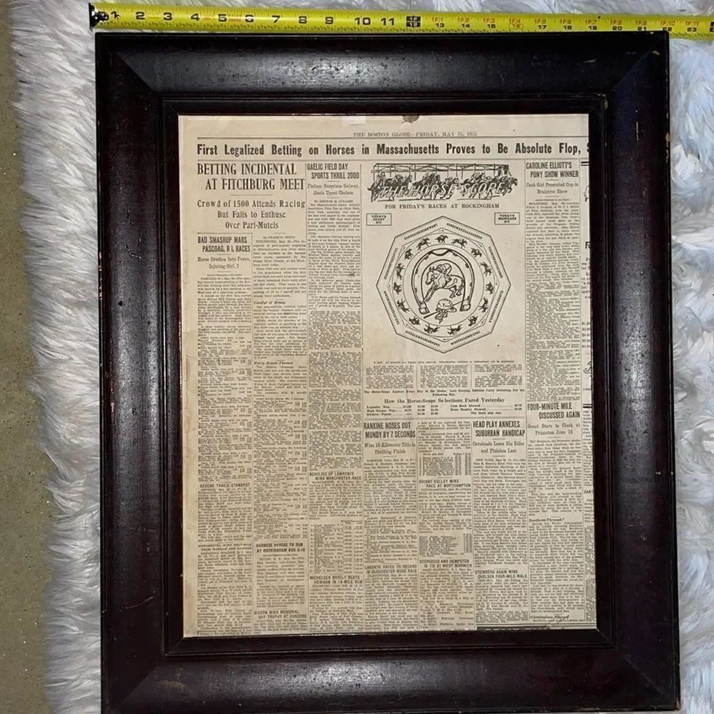 OLD ART-PAGES BOSTON GLOBE-FRIDAY MAY 31, 1935-FIRST LEGALIZED BETTING ON HORSES